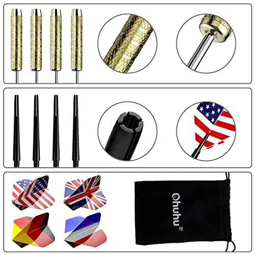 Ohuhu 4 Styles National Flag Flights Stainless Steel Needle Tip Dart with Extra PVC Dart Rods (Multicolour) - 12 Pack