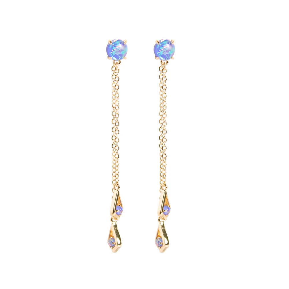 Ophelia Blue Opal Double Chain Drop Earrings