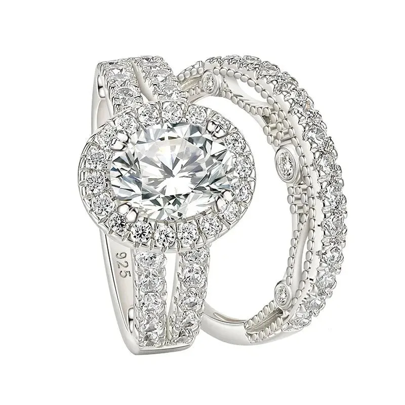 Oval Cut Diamond Vintage Halo Engagement Ring Set
