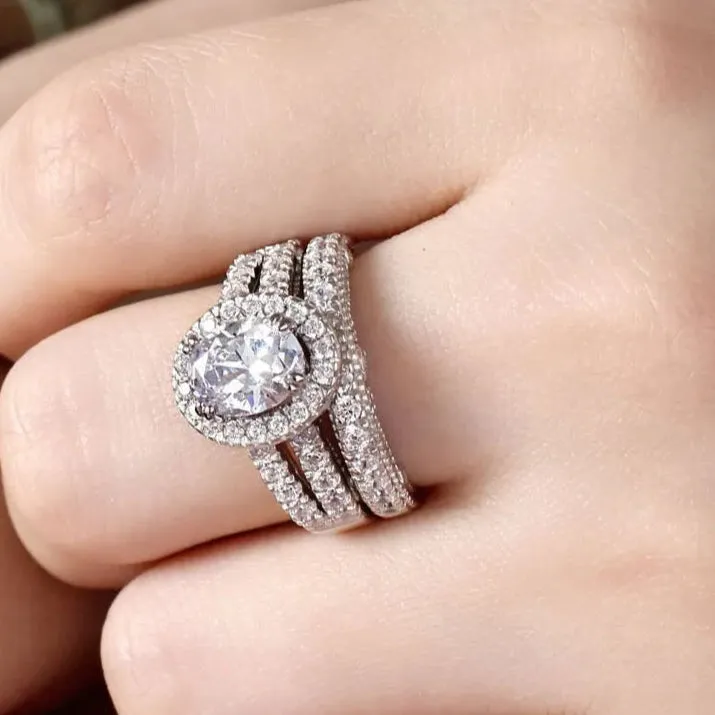 Oval Cut Diamond Vintage Halo Engagement Ring Set