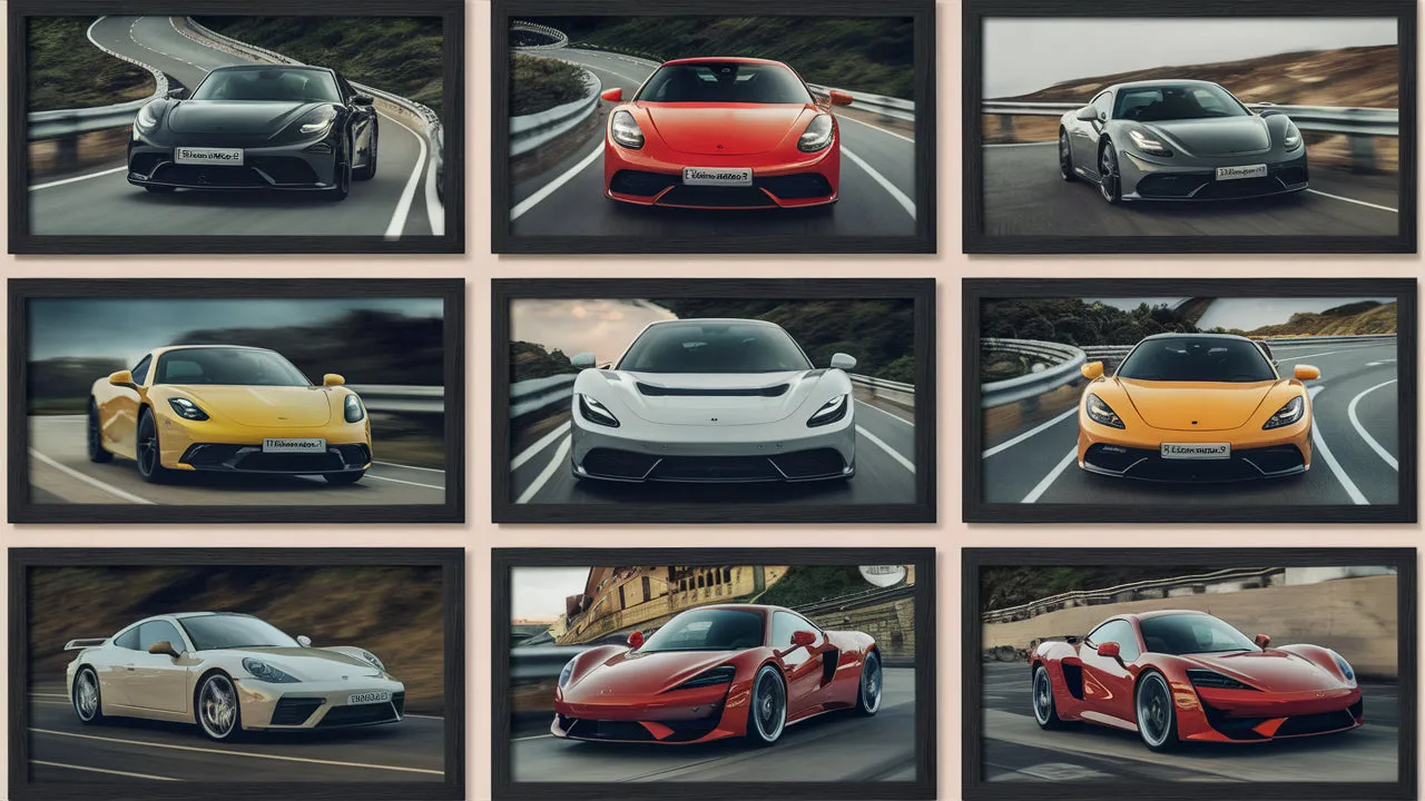PCC Premium Framed Car Photography for Showroom Elegance, Set of 9