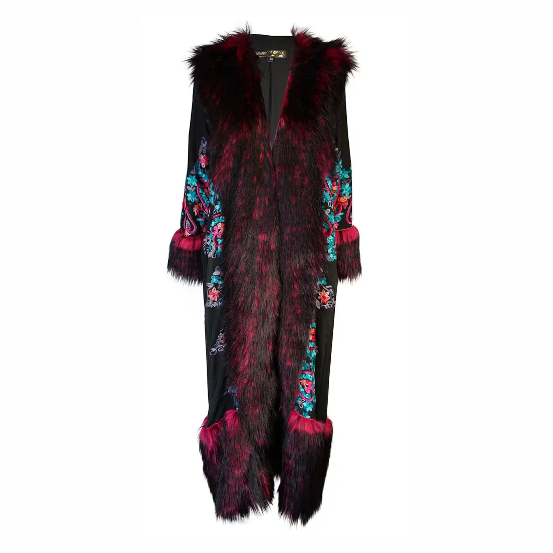 Penny Deluxe Kahlo Embroidered Faux Fur Jacket Coat S