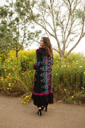 Penny Deluxe Kahlo Embroidered Faux Fur Jacket Coat S