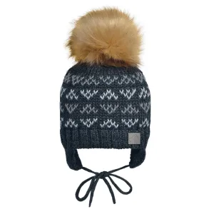 Perlimpinpin Acrylic Tuque with Ears - Charbon