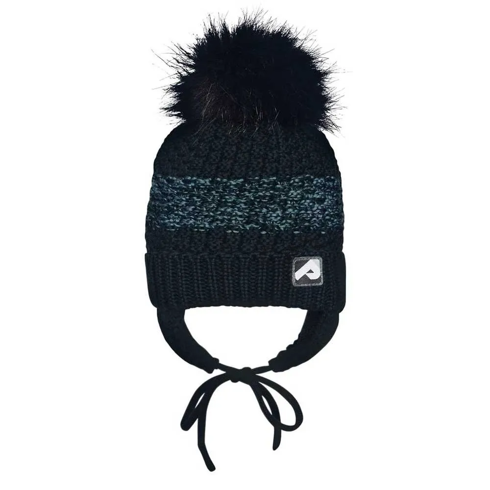 Perlimpinpin Winter Hat With Removable Pompom - Black/Light Grey (With Ears)