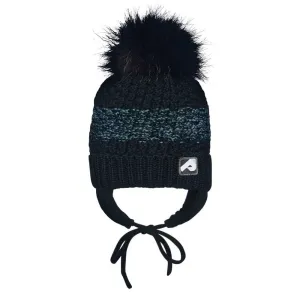 Perlimpinpin Winter Hat With Removable Pompom - Black/Light Grey (With Ears)