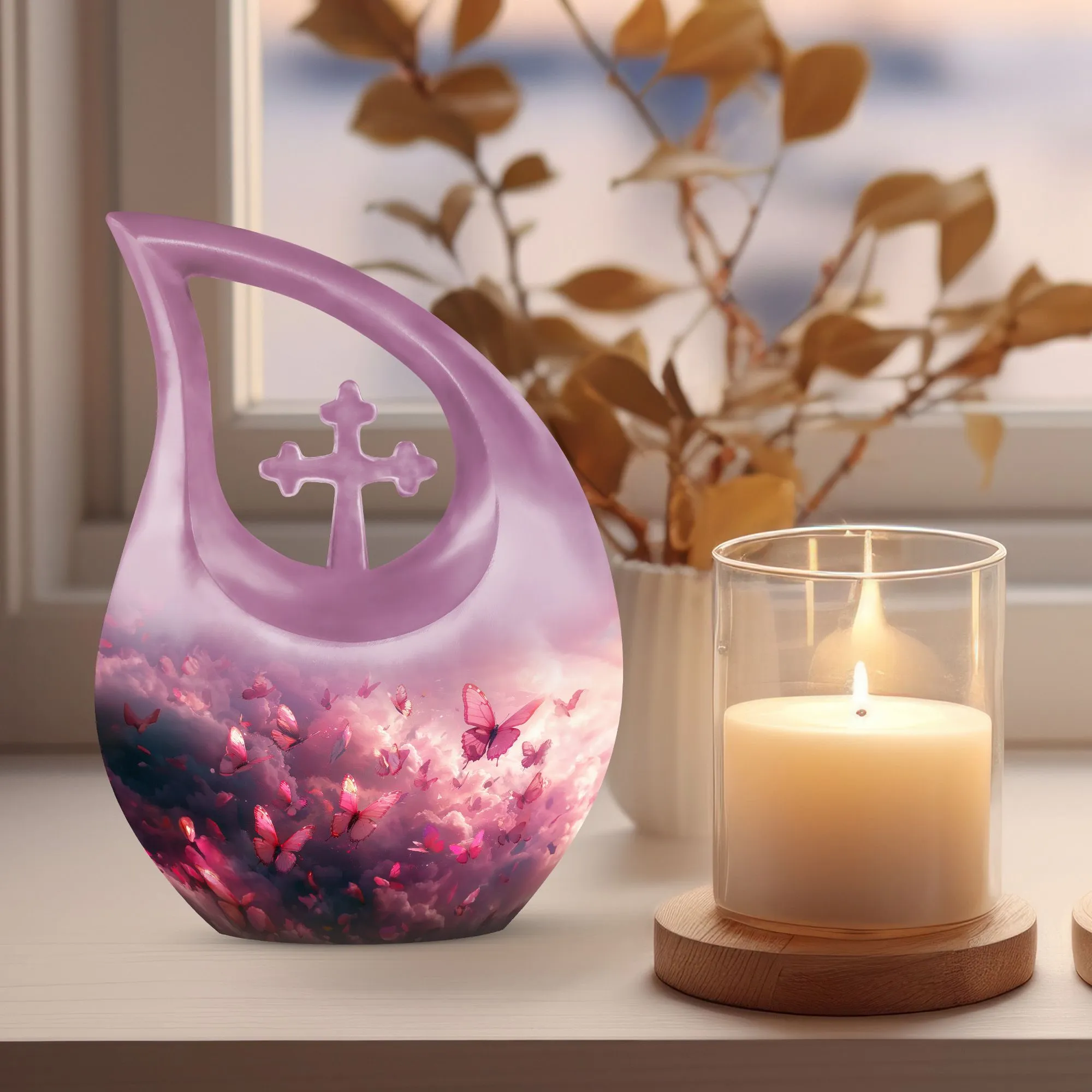 Pink Butterfly Memorial Urn Encompassing Subtle Grace