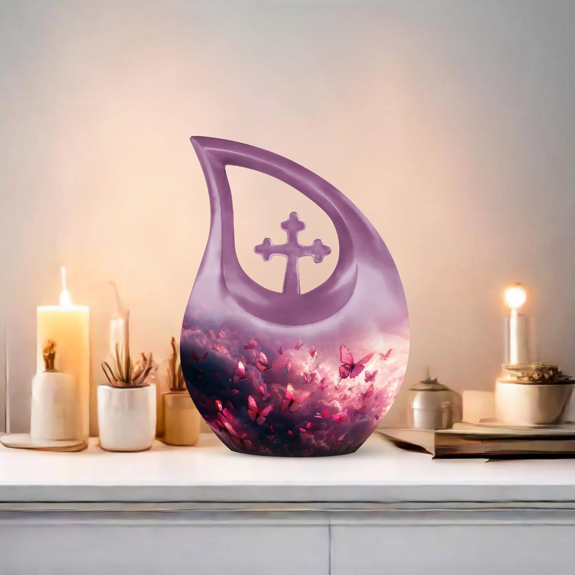 Pink Butterfly Memorial Urn Encompassing Subtle Grace