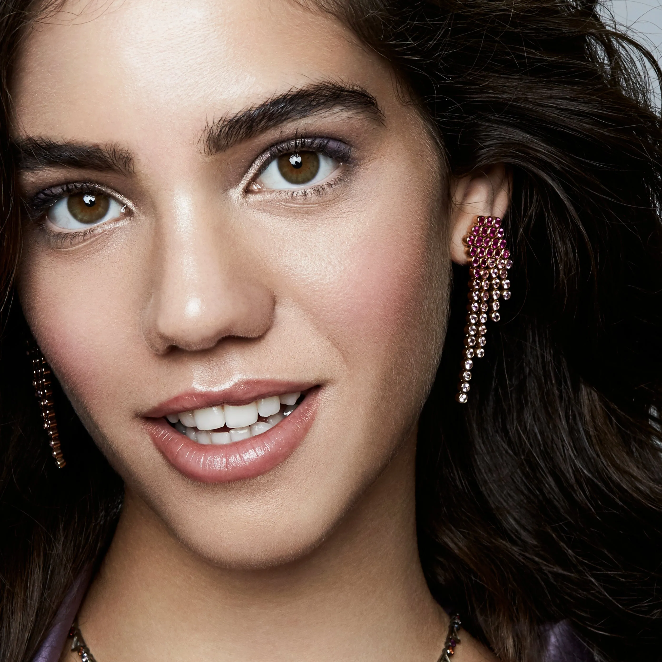 pink sapphire fringe earrings