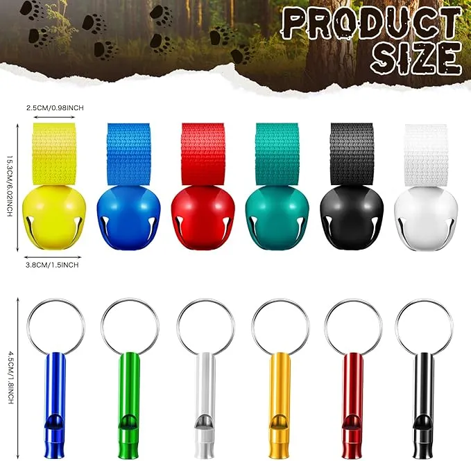 Poen 12 Pcs Bear Bell Set 6 Bear Bell with Magnetic Silencer 6 Loud Whistles for Dog Horse Survival Biking Camping Hiking Hunting Outdoors Sports