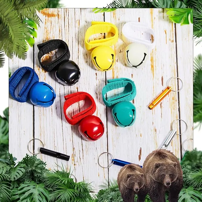 Poen 12 Pcs Bear Bell Set 6 Bear Bell with Magnetic Silencer 6 Loud Whistles for Dog Horse Survival Biking Camping Hiking Hunting Outdoors Sports