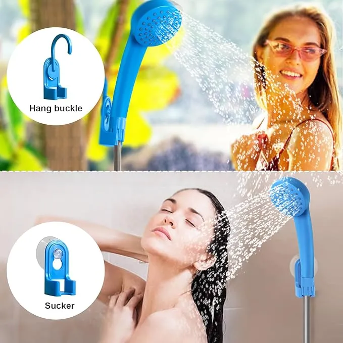 portable outdoor shower, battery driven shower pump, LED lighting, portable shower pump, draws water from a bucket into a stable and gentle shower flow,used for beaches,camping,gardens,hiking,