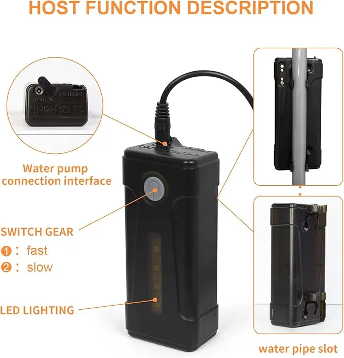 portable outdoor shower, battery driven shower pump, LED lighting, portable shower pump, draws water from a bucket into a stable and gentle shower flow,used for beaches,camping,gardens,hiking,