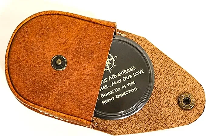 PORTHO Poem Compass| Black Antique Finish| Unique Message Print on top| Inside Poem Engraving by Robert Frost| Strong Leather Case| Unique Gift for Loved ones| Camping, Hiking