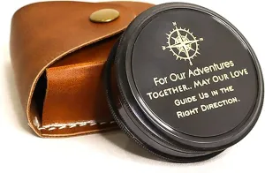 PORTHO Poem Compass| Black Antique Finish| Unique Message Print on top| Inside Poem Engraving by Robert Frost| Strong Leather Case| Unique Gift for Loved ones| Camping, Hiking