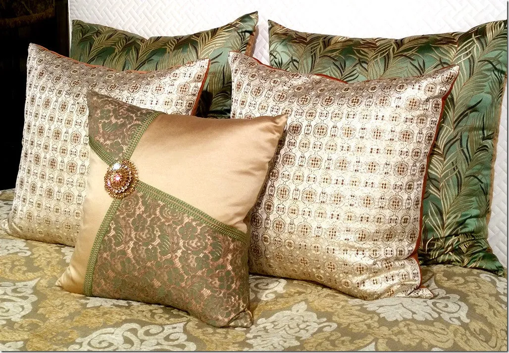 "The Eleanor" Textile Art Pillow with Vintage Brooch