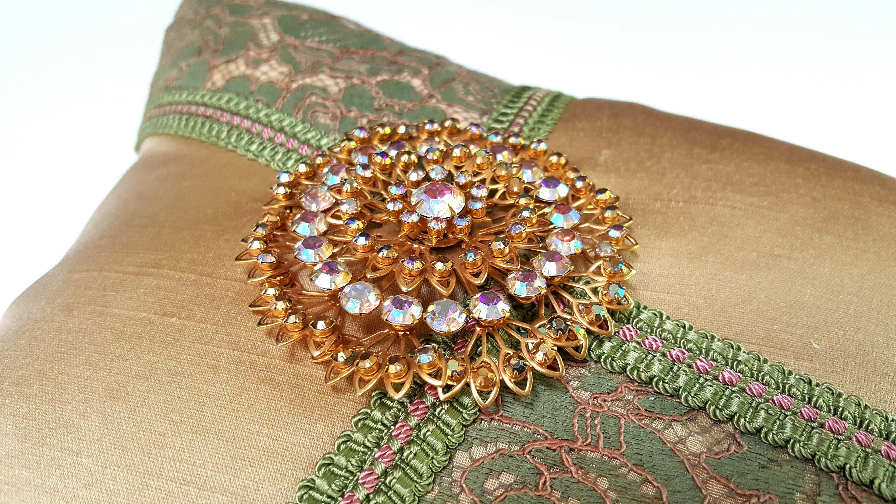 "The Eleanor" Textile Art Pillow with Vintage Brooch