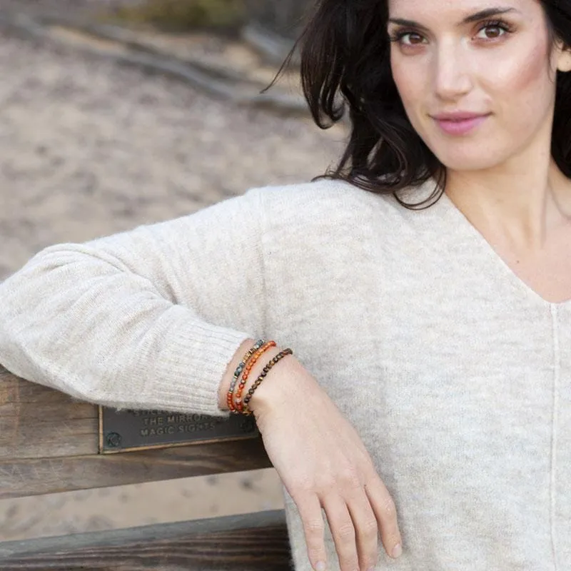 "Vitality and Prosperity" Carnelian and Tigers Eye Delicate Bracelet Stack