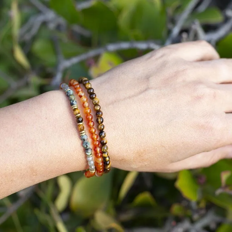 "Vitality and Prosperity" Carnelian and Tigers Eye Delicate Bracelet Stack