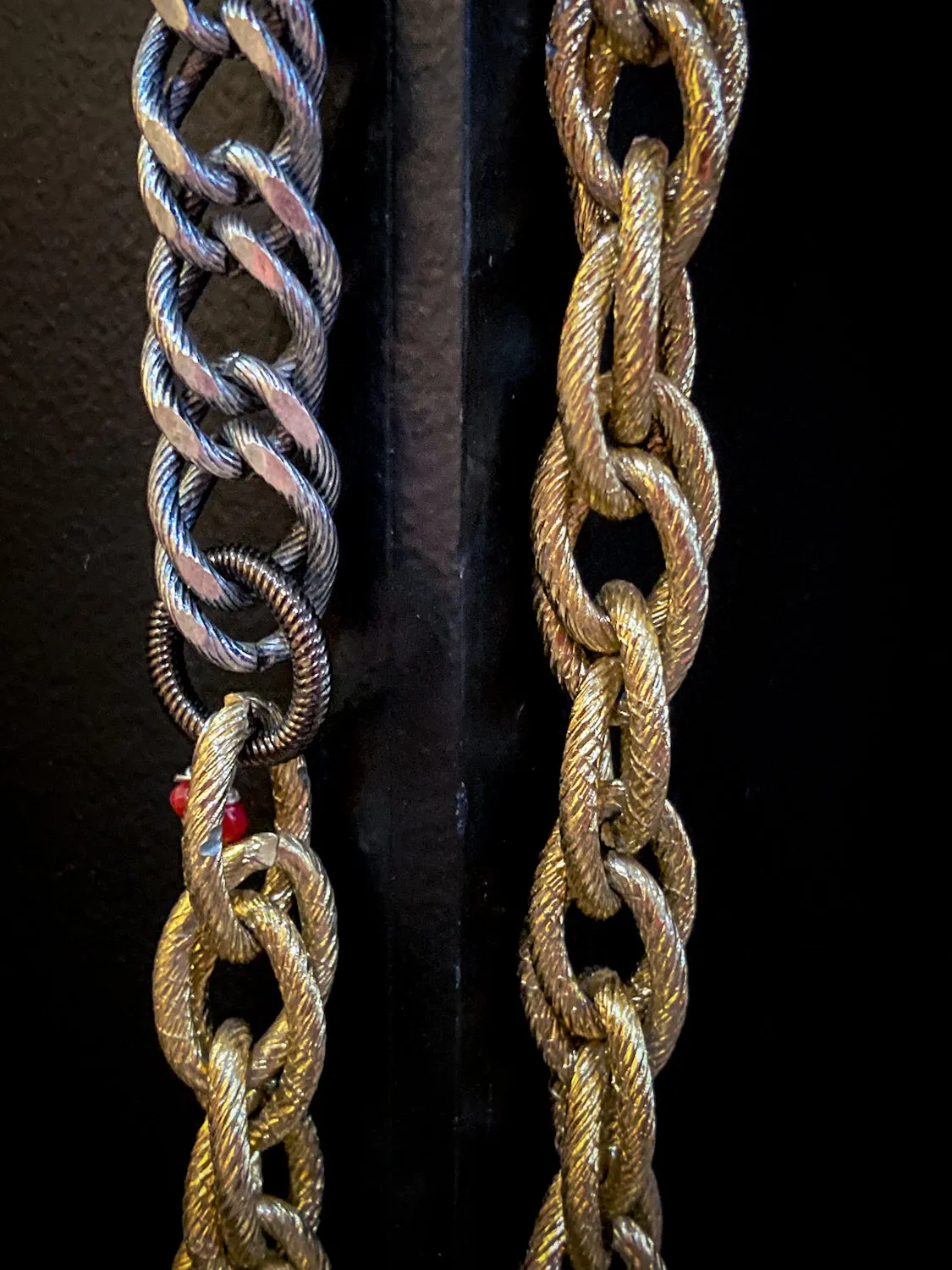 Red i Collection Vintage Repurposed Gold Silver Long Chain Necklace