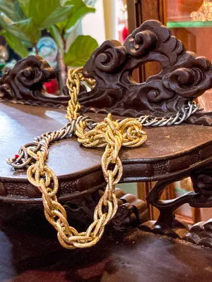 Red i Collection Vintage Repurposed Gold Silver Long Chain Necklace