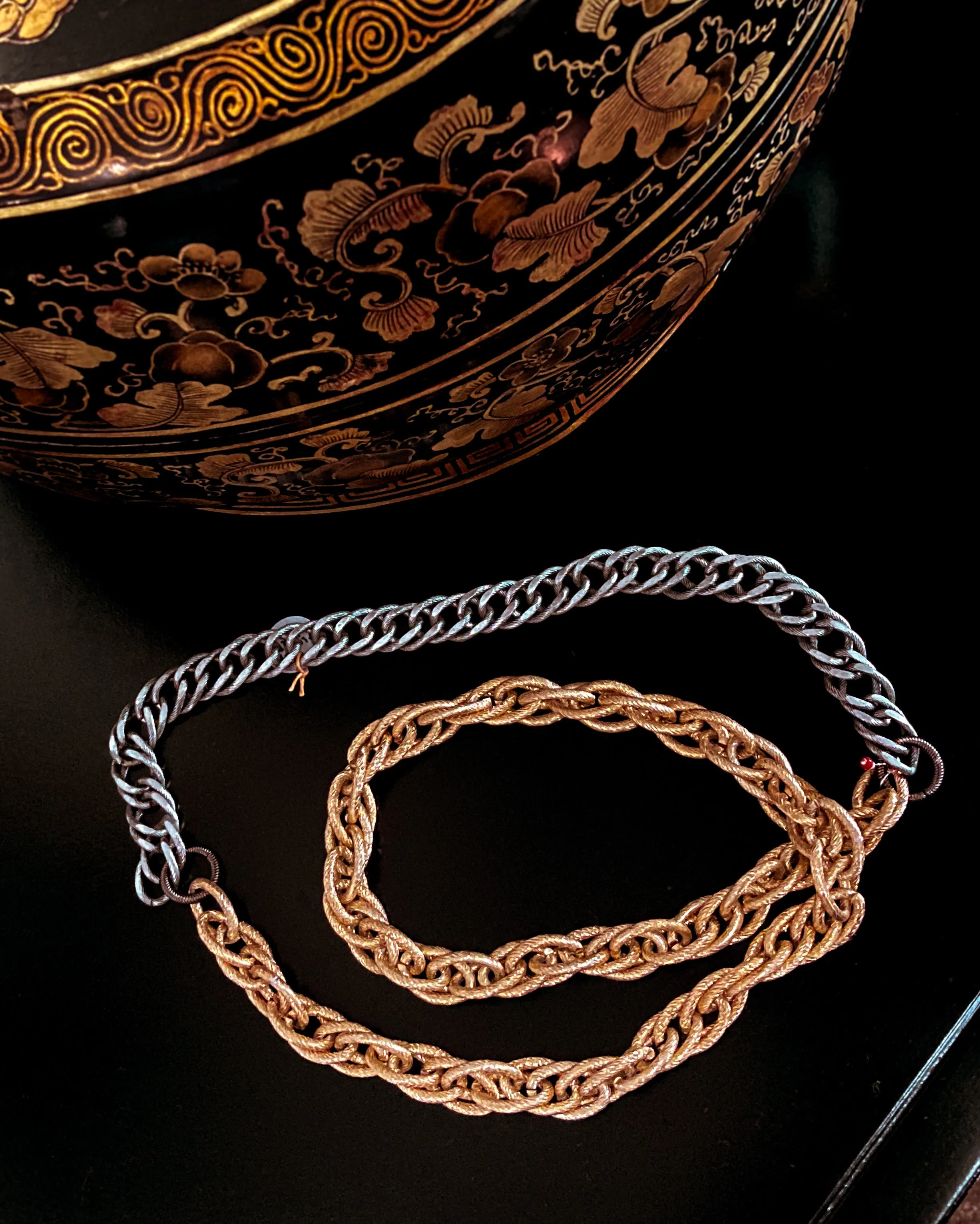 Red i Collection Vintage Repurposed Gold Silver Long Chain Necklace