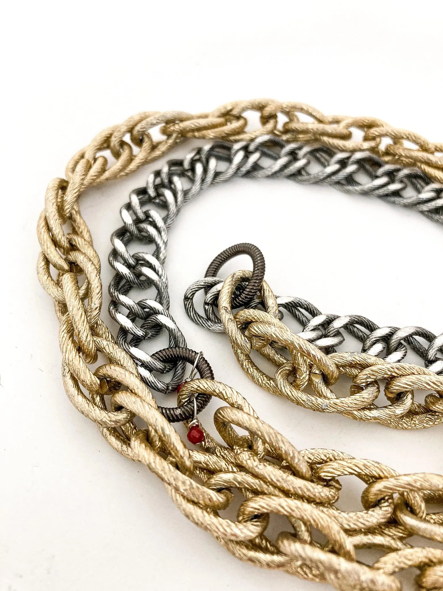 Red i Collection Vintage Repurposed Gold Silver Long Chain Necklace