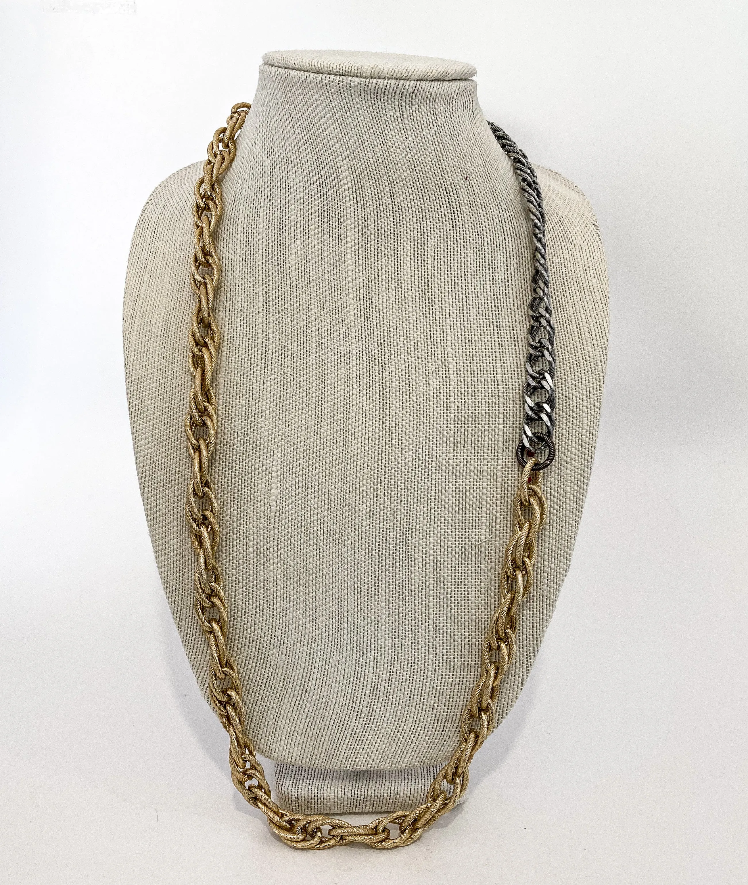 Red i Collection Vintage Repurposed Gold Silver Long Chain Necklace