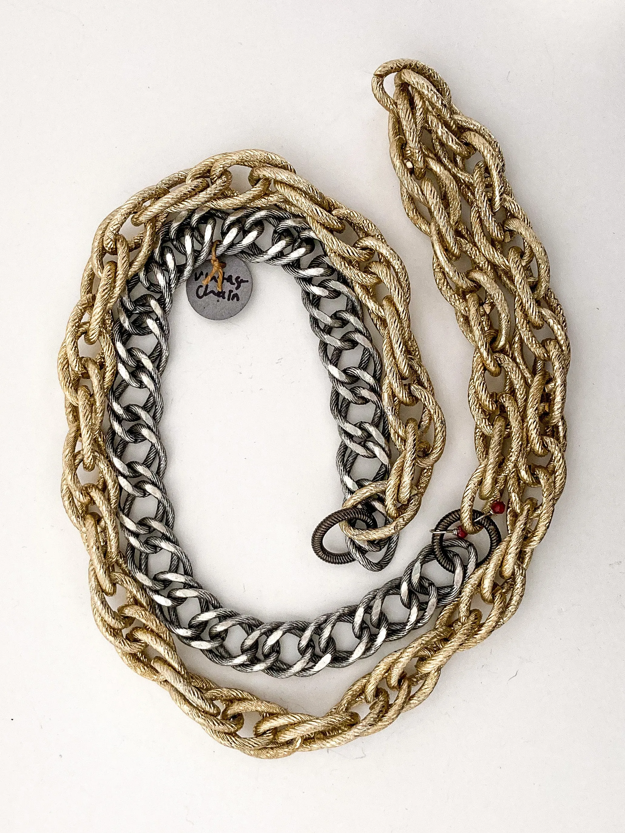 Red i Collection Vintage Repurposed Gold Silver Long Chain Necklace