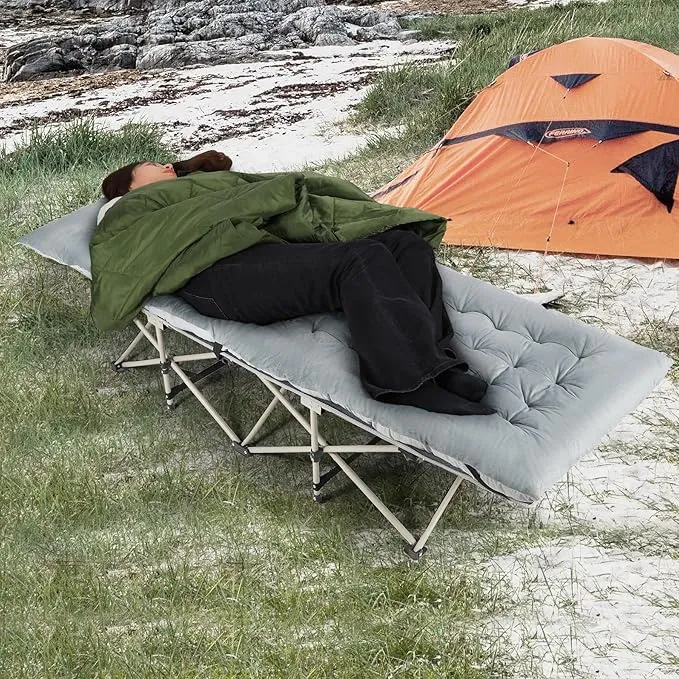 REDCAMP Folding Cot Pads for Sleeping Extra Thick, Soft Comfortable Velvet & Corduroy Cotton Camping Cot Mattress Pad for Backpacking Hiking, Black Blue Brown Grey 75x30 inches