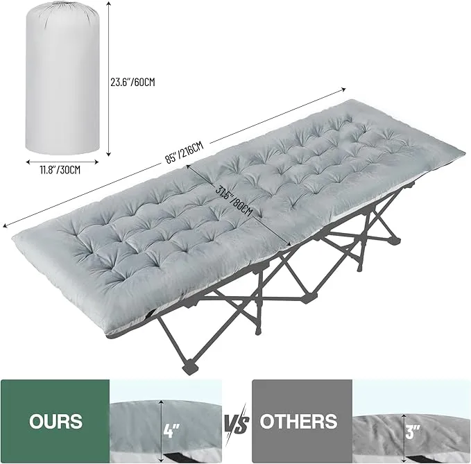 REDCAMP Folding Cot Pads for Sleeping Extra Thick, Soft Comfortable Velvet & Corduroy Cotton Camping Cot Mattress Pad for Backpacking Hiking, Black Blue Brown Grey 75x30 inches