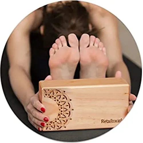 Retailmonk (Set of 2) Premium Designer Handmade Wooden Yoga Blocks, Eco-Friendly Yoga Block Brick, Provides Stability, Balance and Flexibility, Great for Yoga, Fitness & Gym (Standard - 9"x2.5"x3.5") (Beige)
