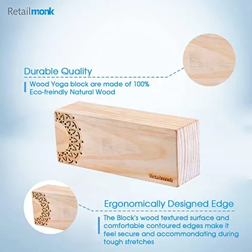 Retailmonk (Set of 2) Premium Designer Handmade Wooden Yoga Blocks, Eco-Friendly Yoga Block Brick, Provides Stability, Balance and Flexibility, Great for Yoga, Fitness & Gym (Standard - 9"x2.5"x3.5") (Beige)