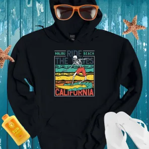 Retro Skeleton Surf Hoodie With Bright Yellow Board