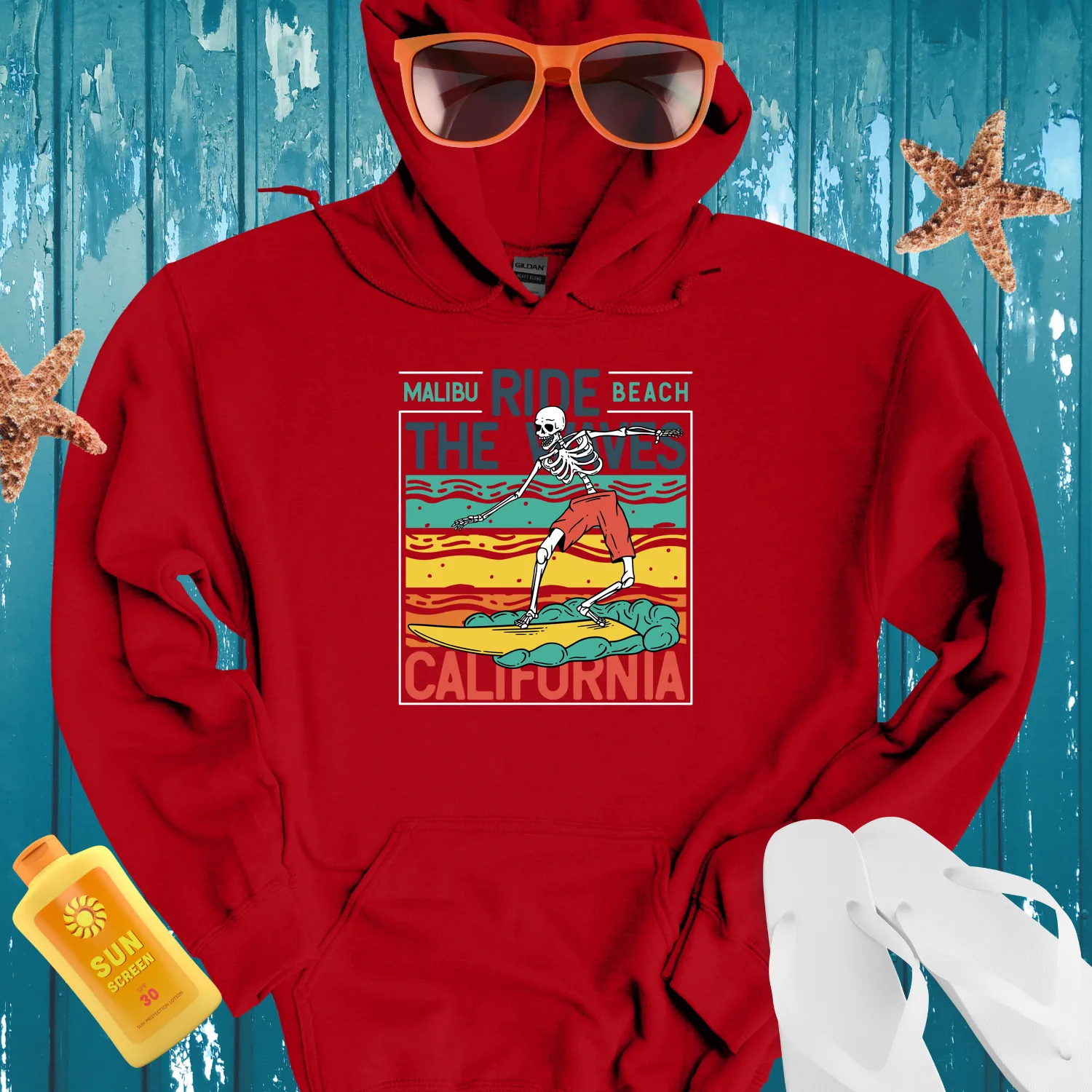 Retro Skeleton Surf Hoodie With Bright Yellow Board
