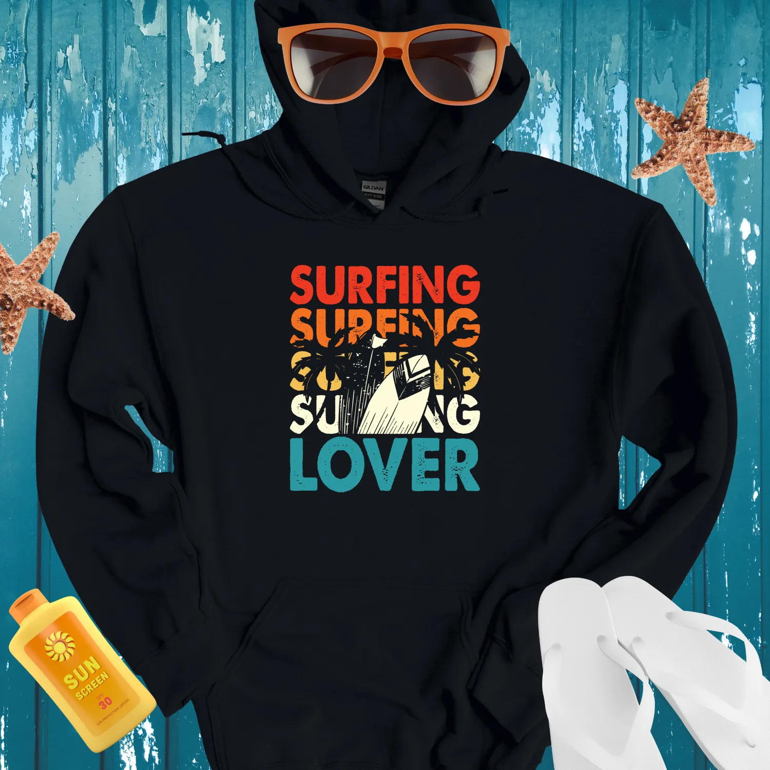 Retro Surfing Lover Hoodie With Vibrant Beach Design