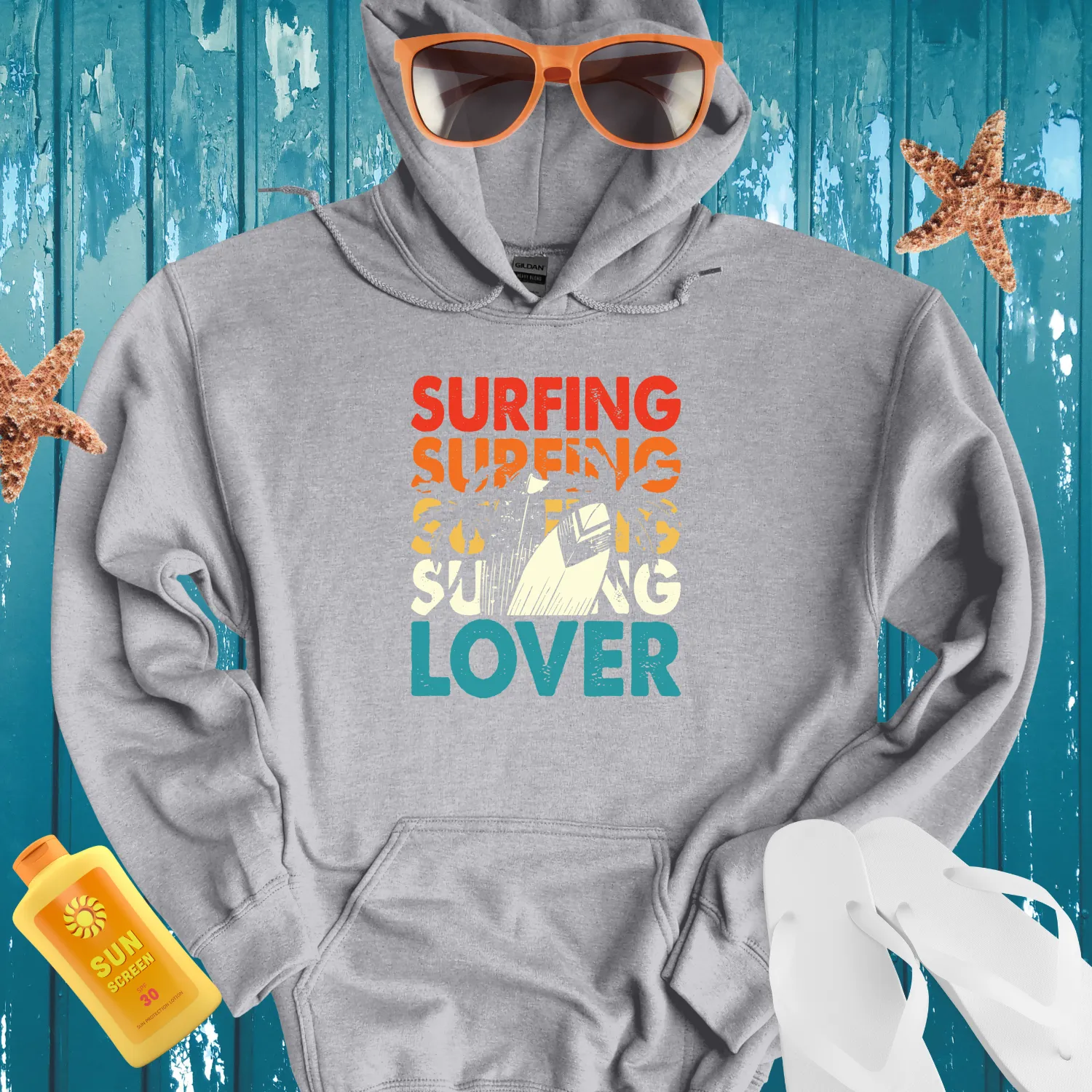Retro Surfing Lover Hoodie With Vibrant Beach Design