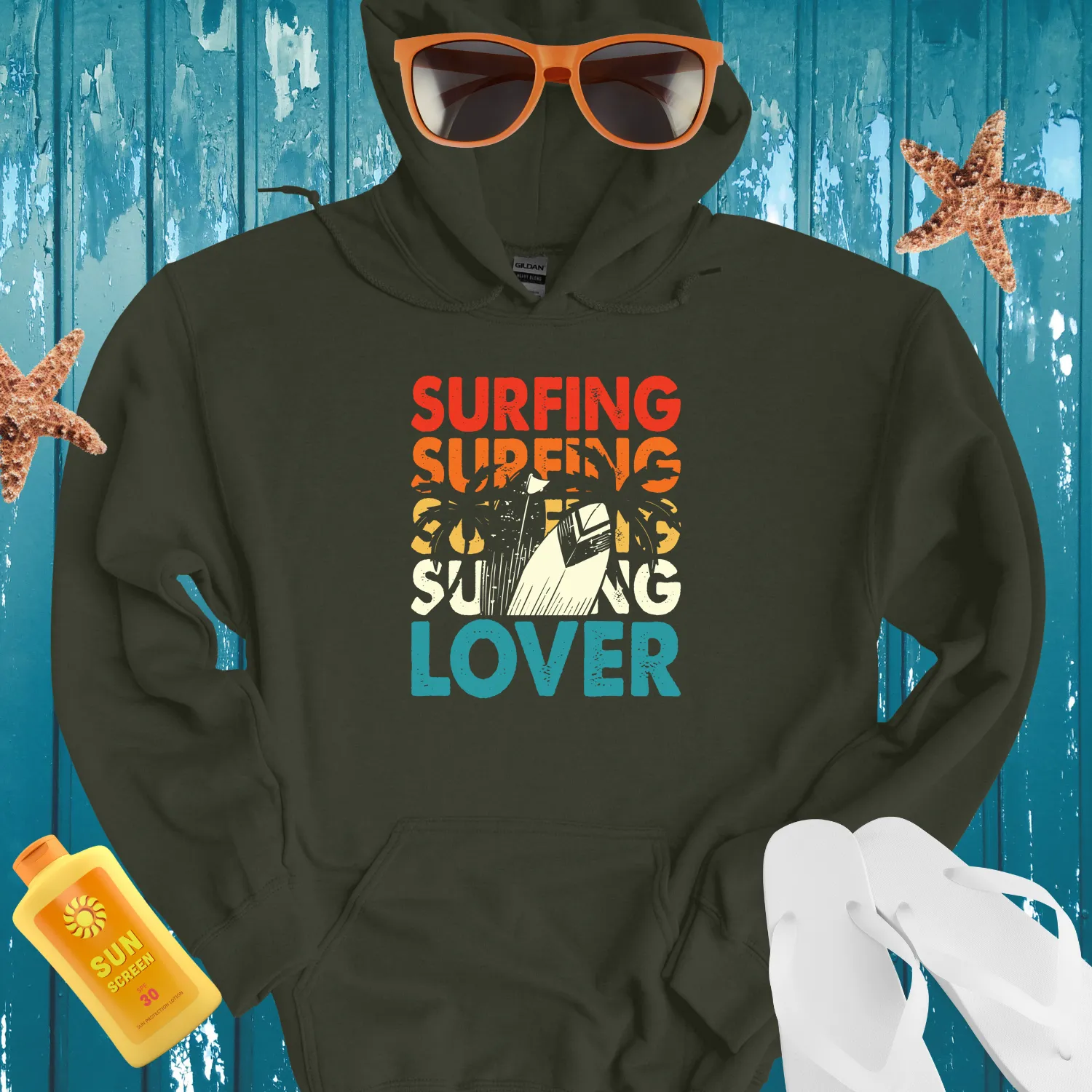 Retro Surfing Lover Hoodie With Vibrant Beach Design