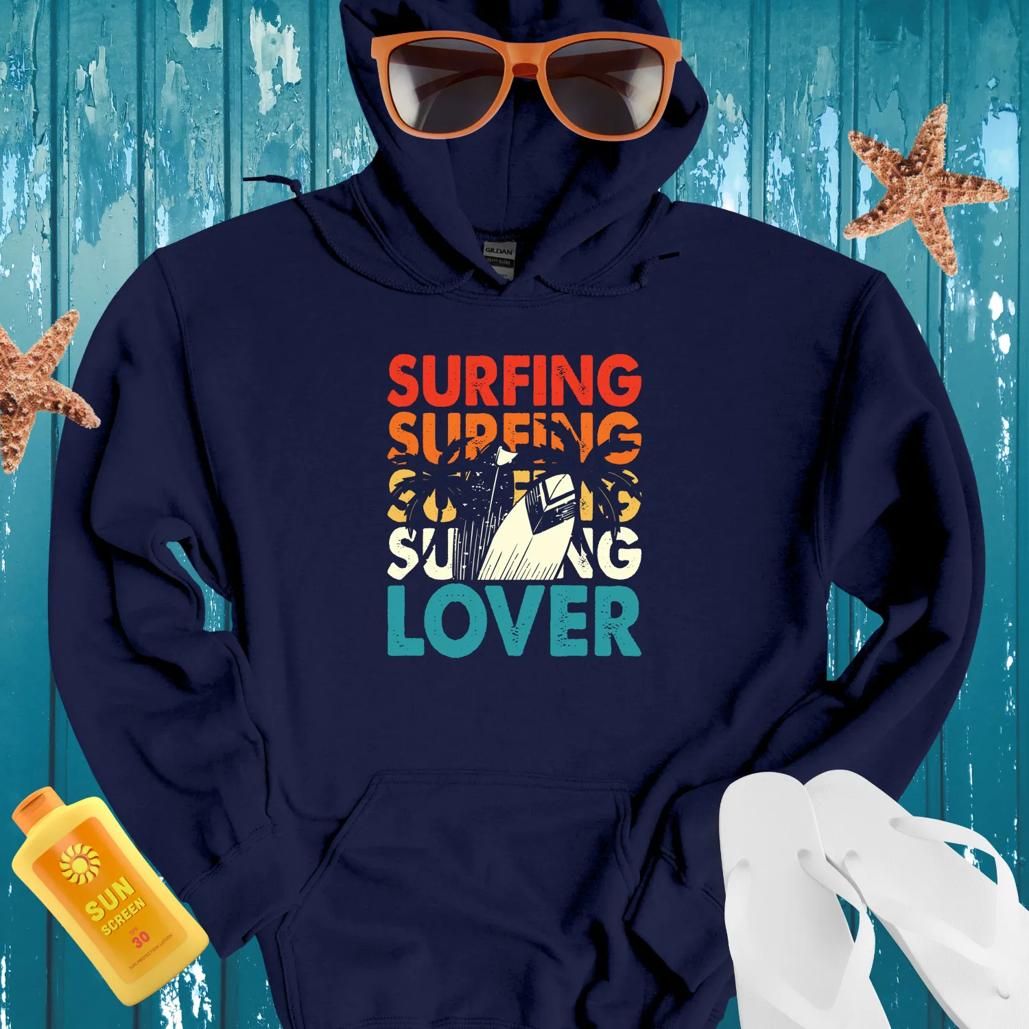 Retro Surfing Lover Hoodie With Vibrant Beach Design