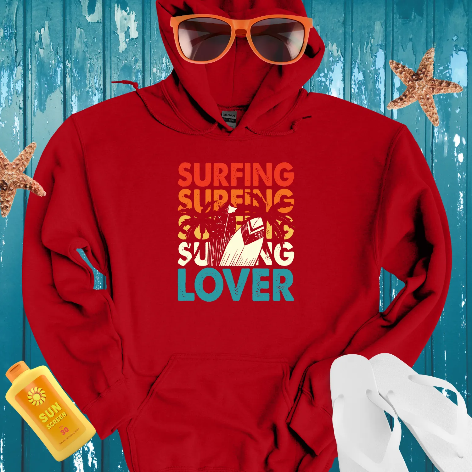 Retro Surfing Lover Hoodie With Vibrant Beach Design