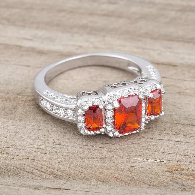 Rita Three Stone Garnet Red Radiant CZ Ring | 4.5ct
