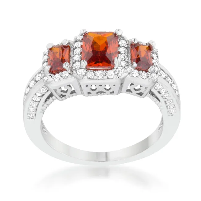 Rita Three Stone Garnet Red Radiant CZ Ring | 4.5ct