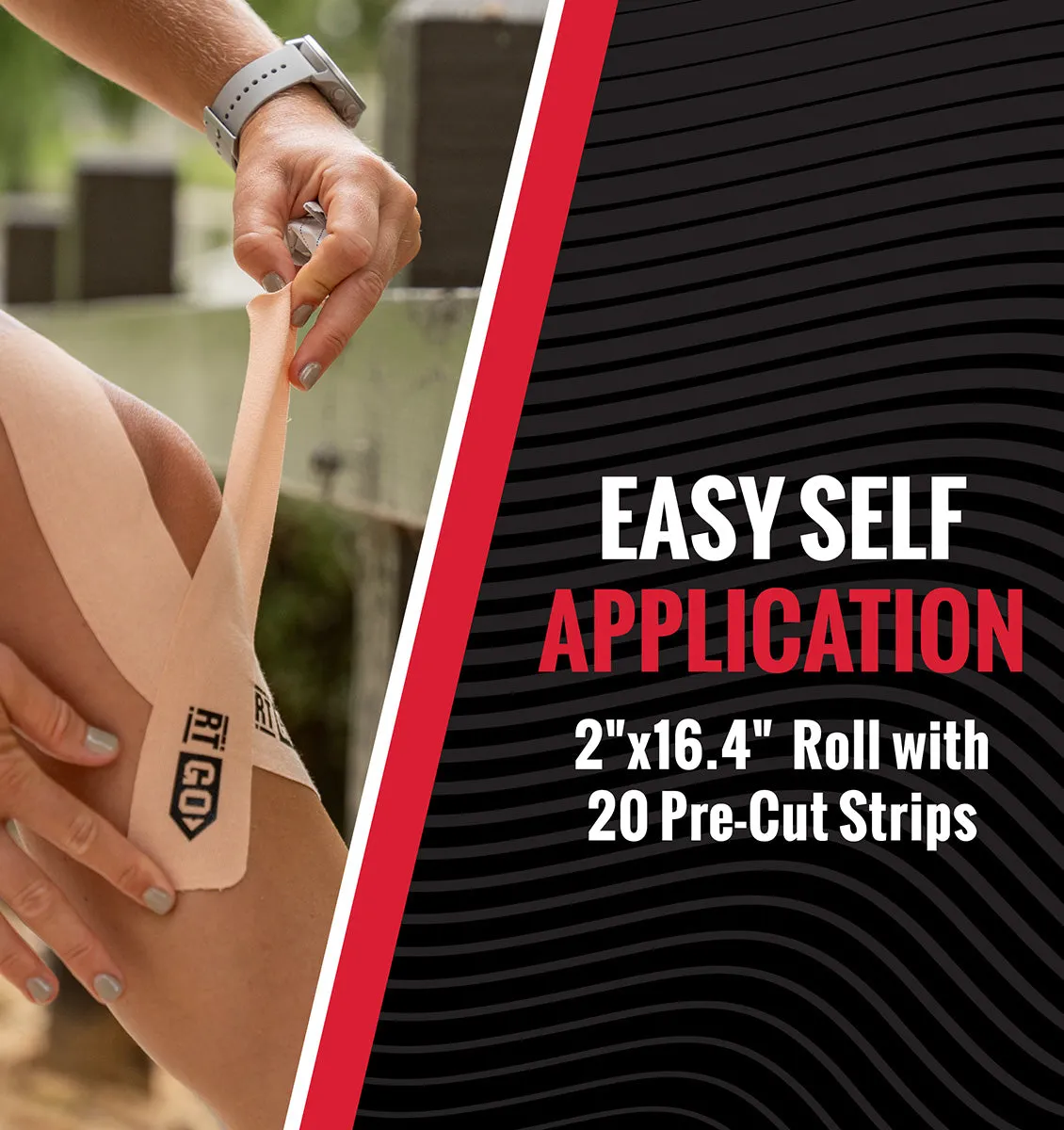 RockTape Go Pre-cut Standard Kinesiology Tape - 20 x 10" Strips - Beige