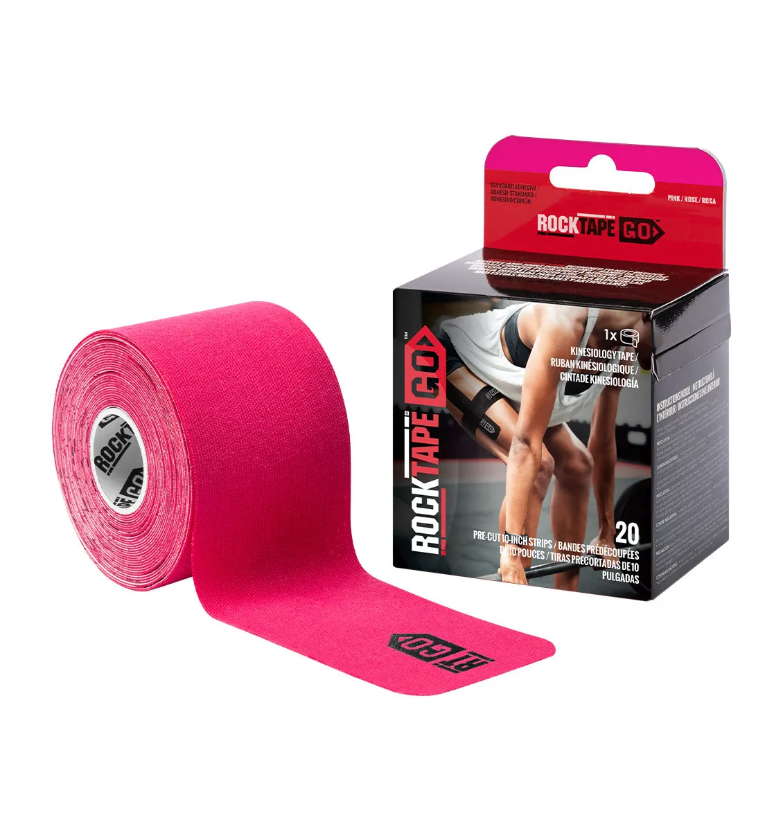 RockTape Go Pre-cut Standard Kinesiology Tape - 20 x 10" Strips - Pink