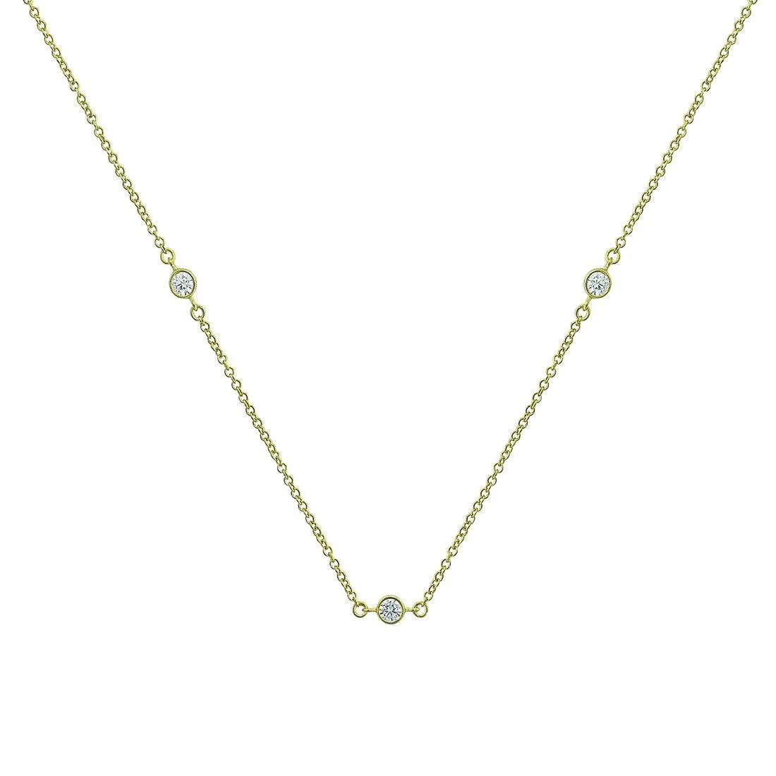 Round Bezel Cubic Zirconia Station Necklace in Silver Filled 9ct Yellow Gold