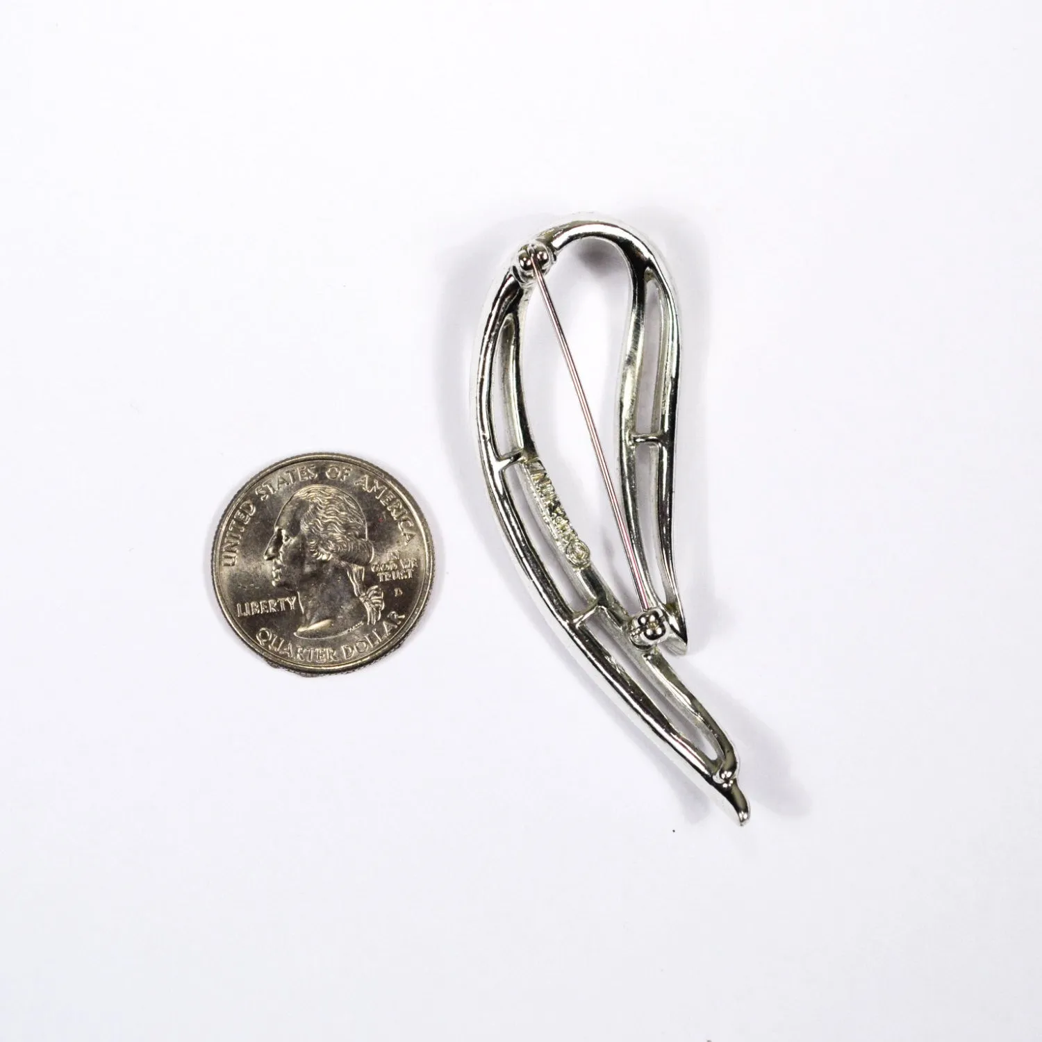 Sarah Coventry Silver Brooch, Open Wave Design, 1970s Designer Jewelry