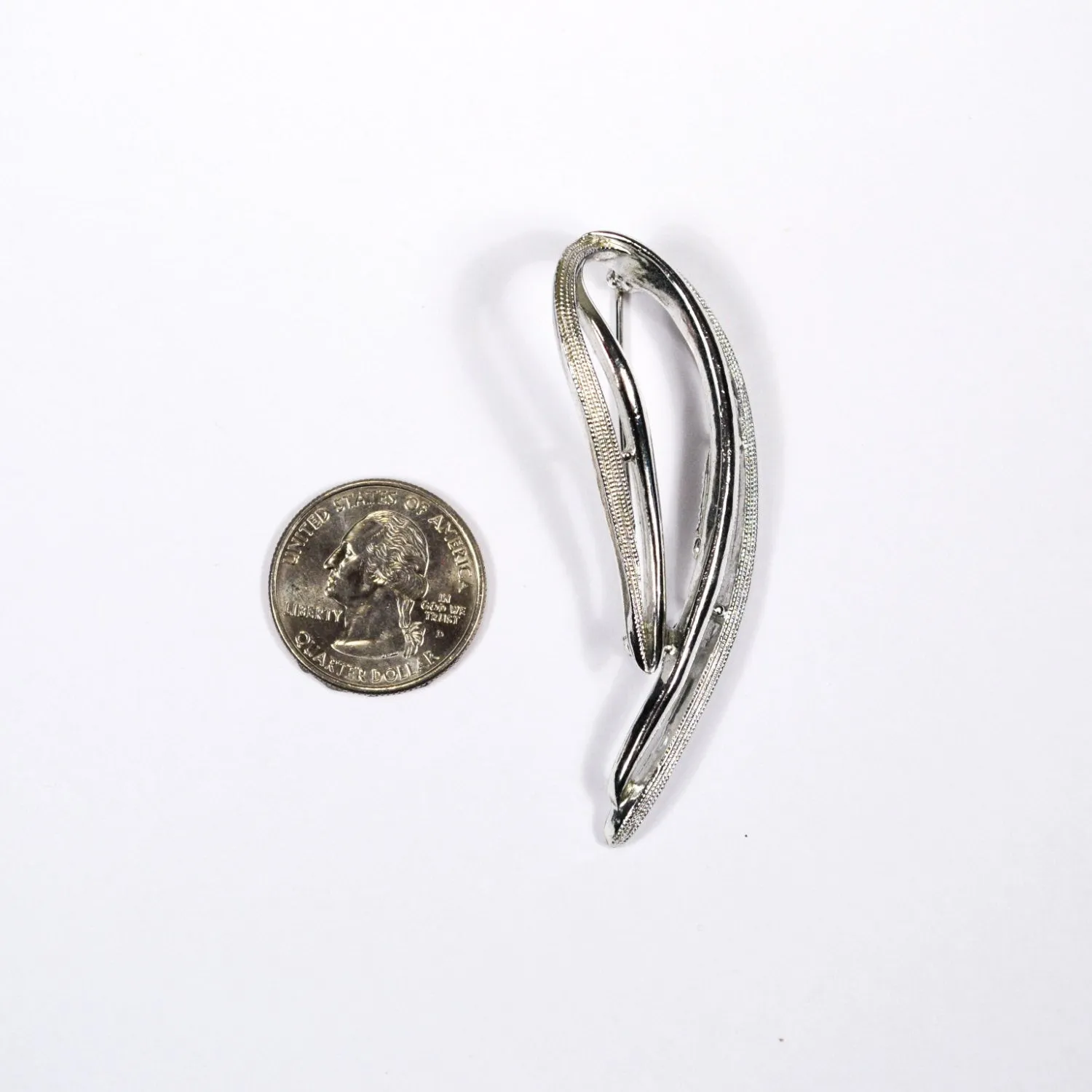 Sarah Coventry Silver Brooch, Open Wave Design, 1970s Designer Jewelry
