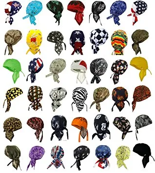 Set of 12 Dorags Bandana Caps Headwraps Dozen Assorted Bikers Skull Hats Doo Rags Durags, Various Designs