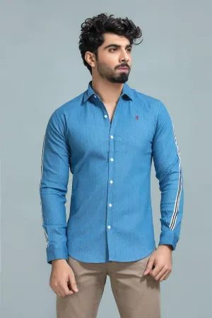 Side Stripe Blue Denim Shirt