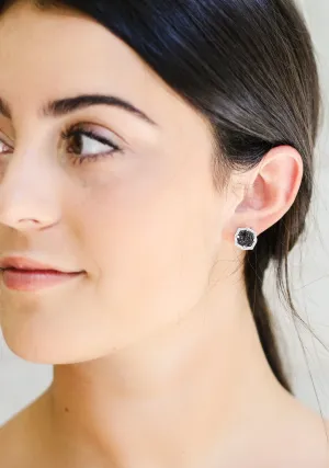 Signature Mini Stud Earrings in Black Druzy